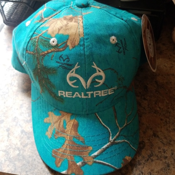 Adjustable Real Tree Realtree Ladies Cap Baseball Hat Camo Turquoise Teal Blue